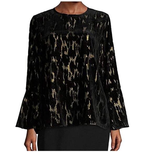 Calvin Klein Top Flocked Velvet And Gold Women’s Size Medium - Picture 3 of 7